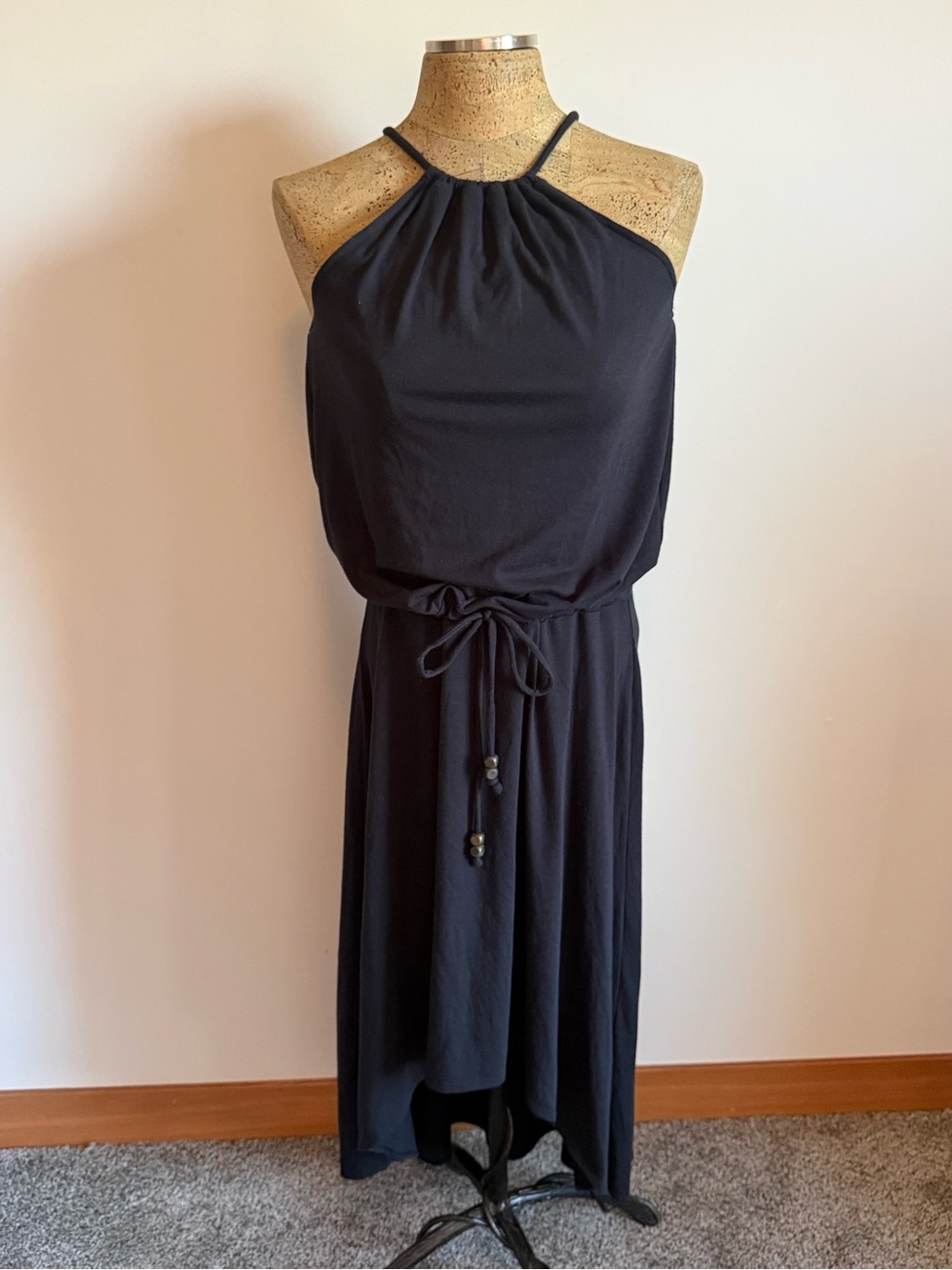 Athleta Black Halter High-Low Dress with Tie Waist